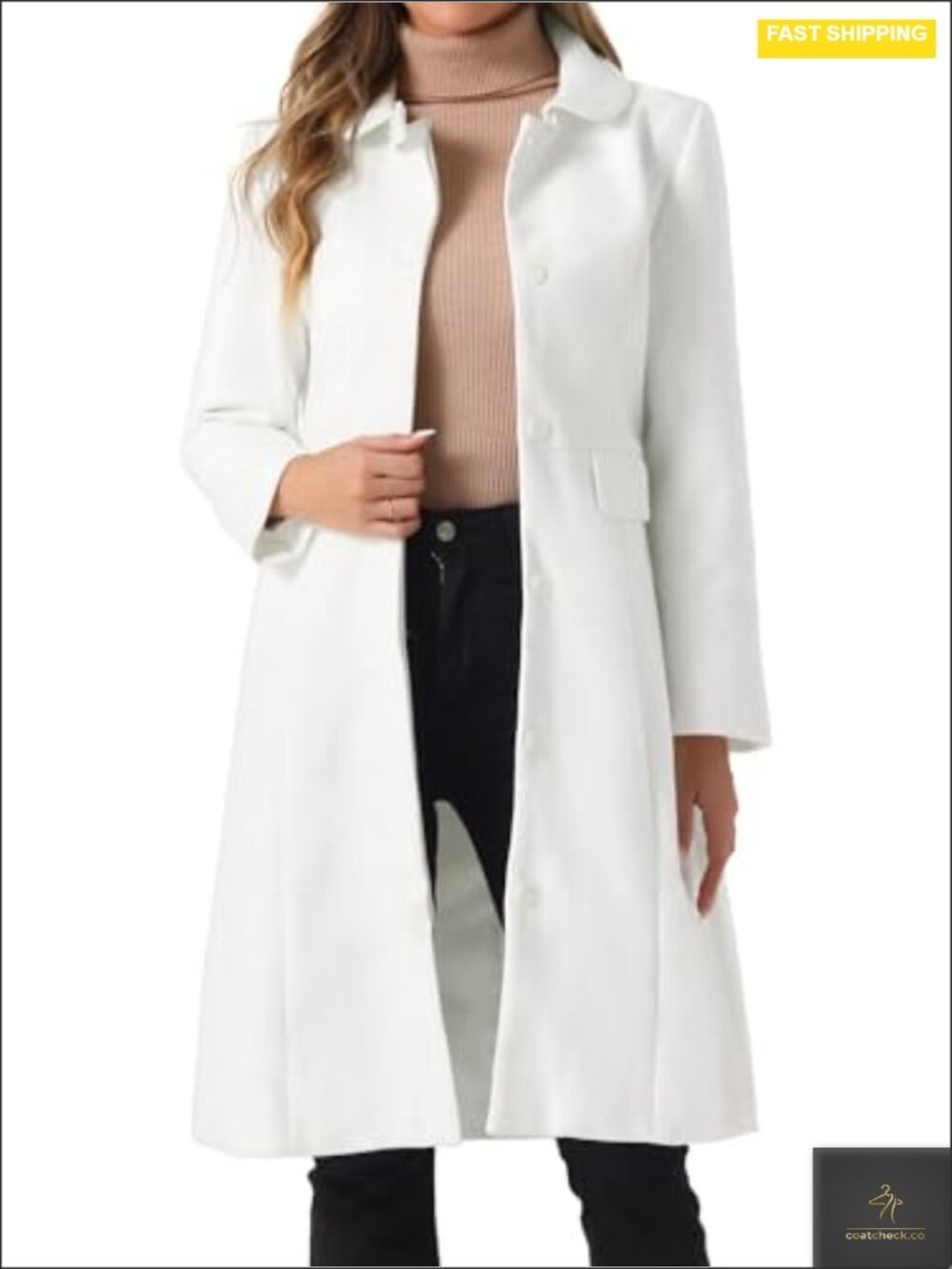 Women's Long Pea Coat Winter A-Line Peter Pan Collar